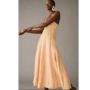 New Anthropologie Maeve Square-Neck Tie-Back A-Line Dress $170 SIZE 10 Orange